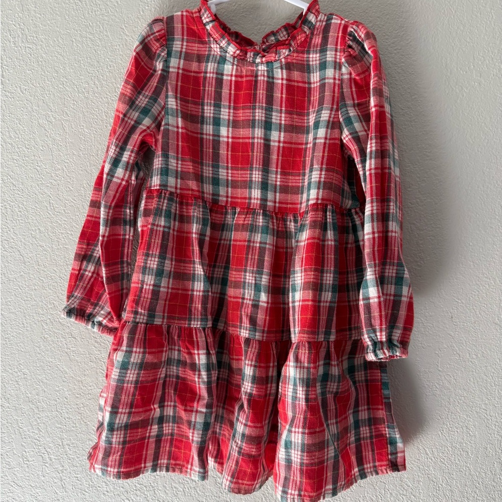 Cat & Jack Red Plaid Long Sleeve Tiered Dress – 3T